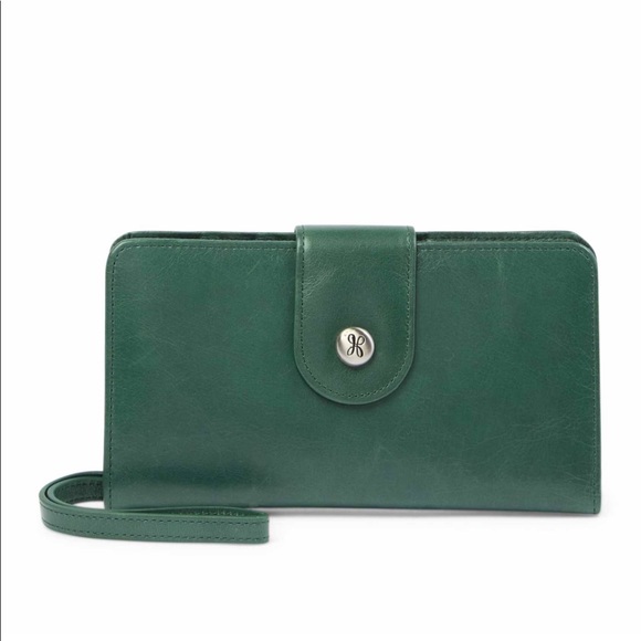 Hobo International Sadie Jasper Dark Green Leather Wallet Clutch New